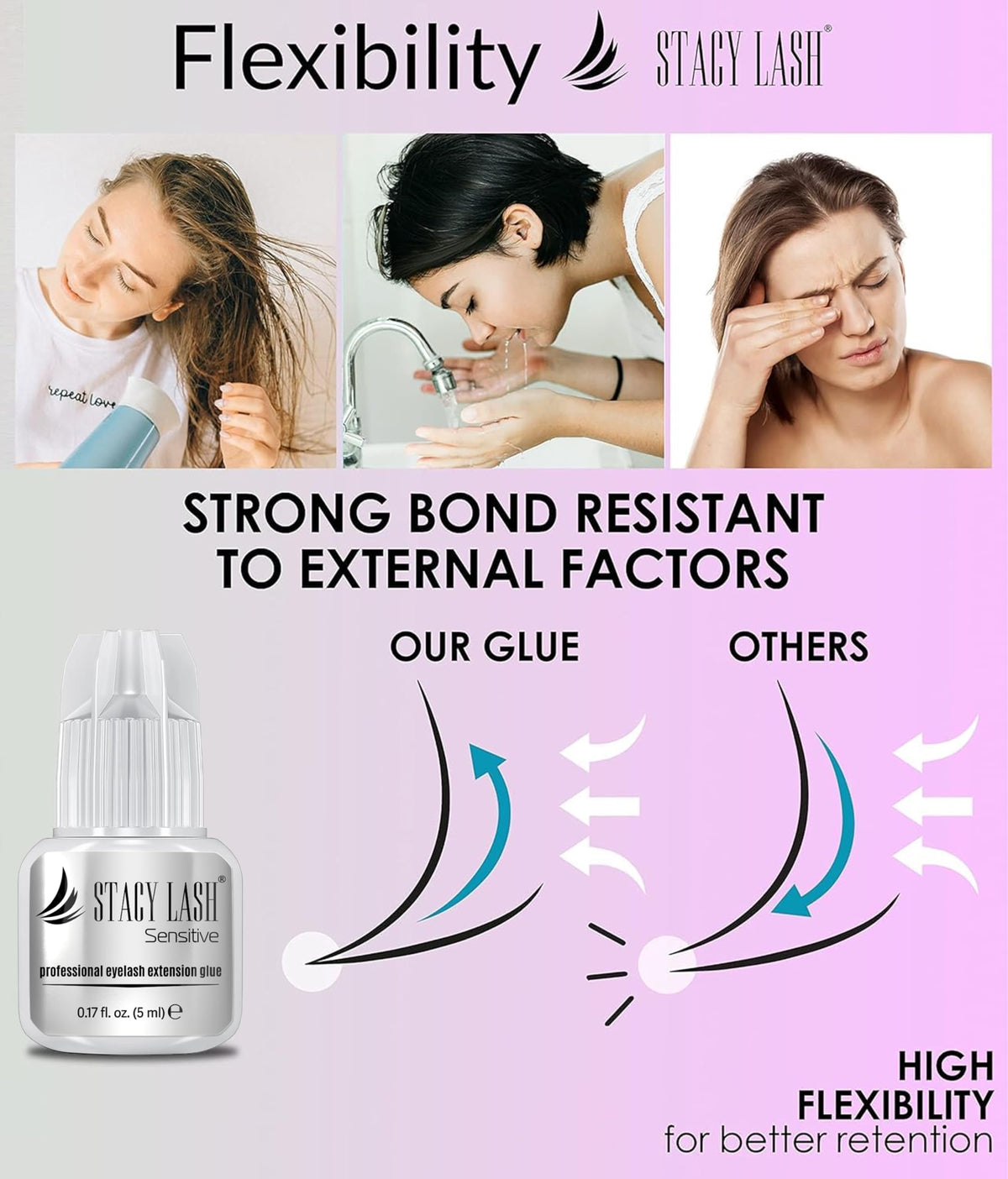 STACY LASH Sensitive Eyelash Extension Glue with eyelash extensions