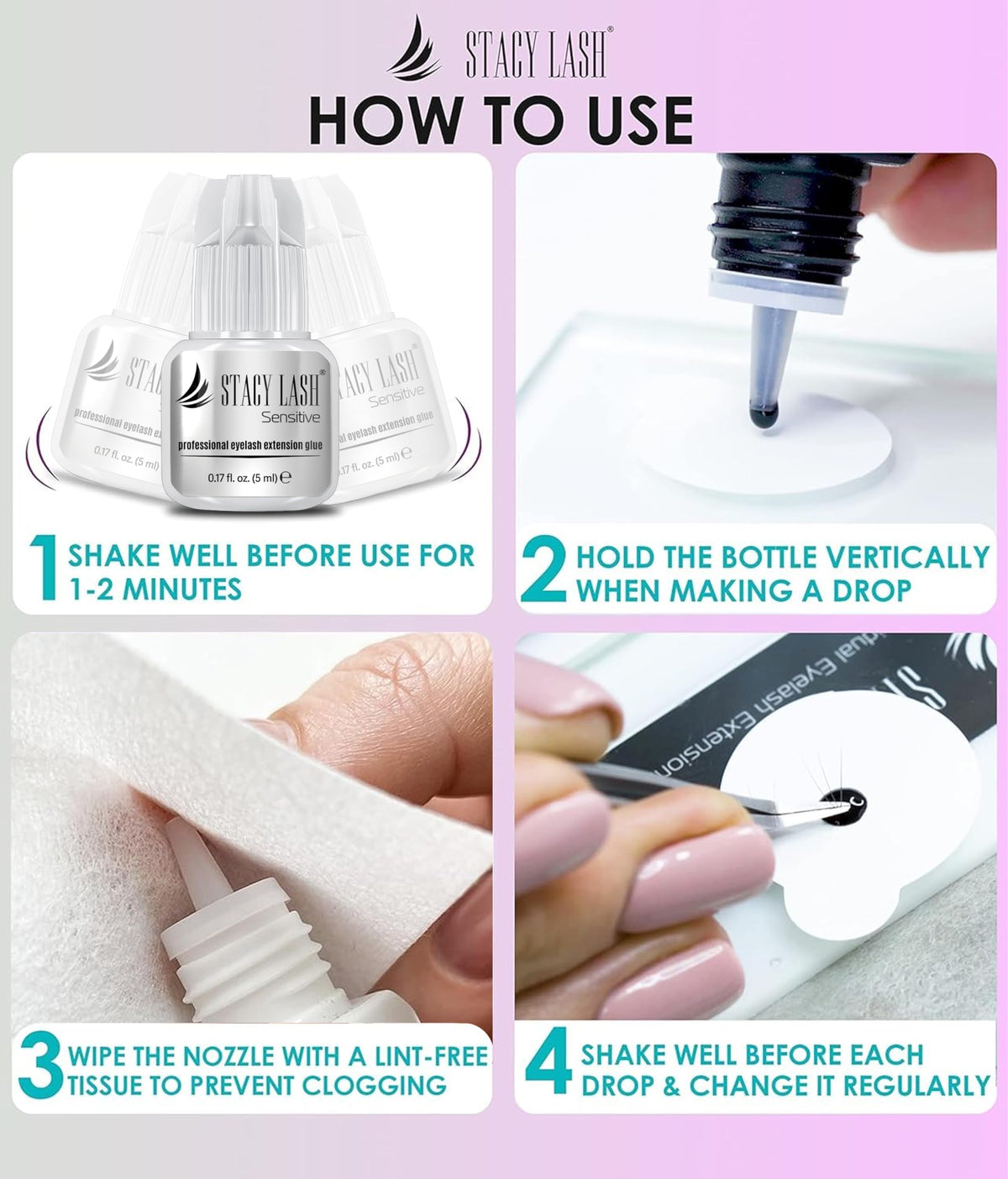 STACY LASH Sensitive Eyelash Extension Glue with tools