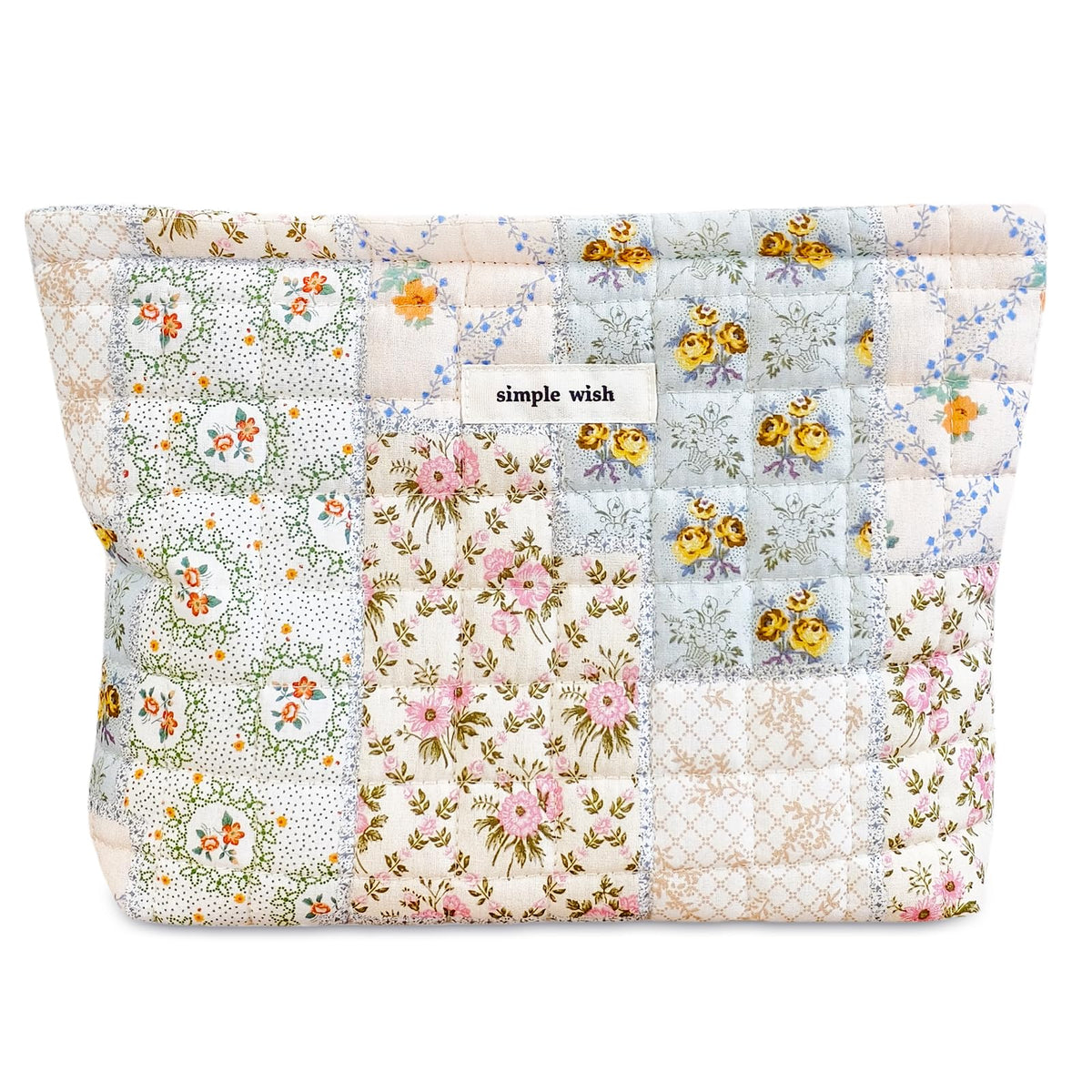 STARDW Cute Cotton Quilted Makeup Bag front view with floral design