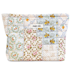 STARDW Cute Cotton Quilted Makeup Bag front view with floral design
