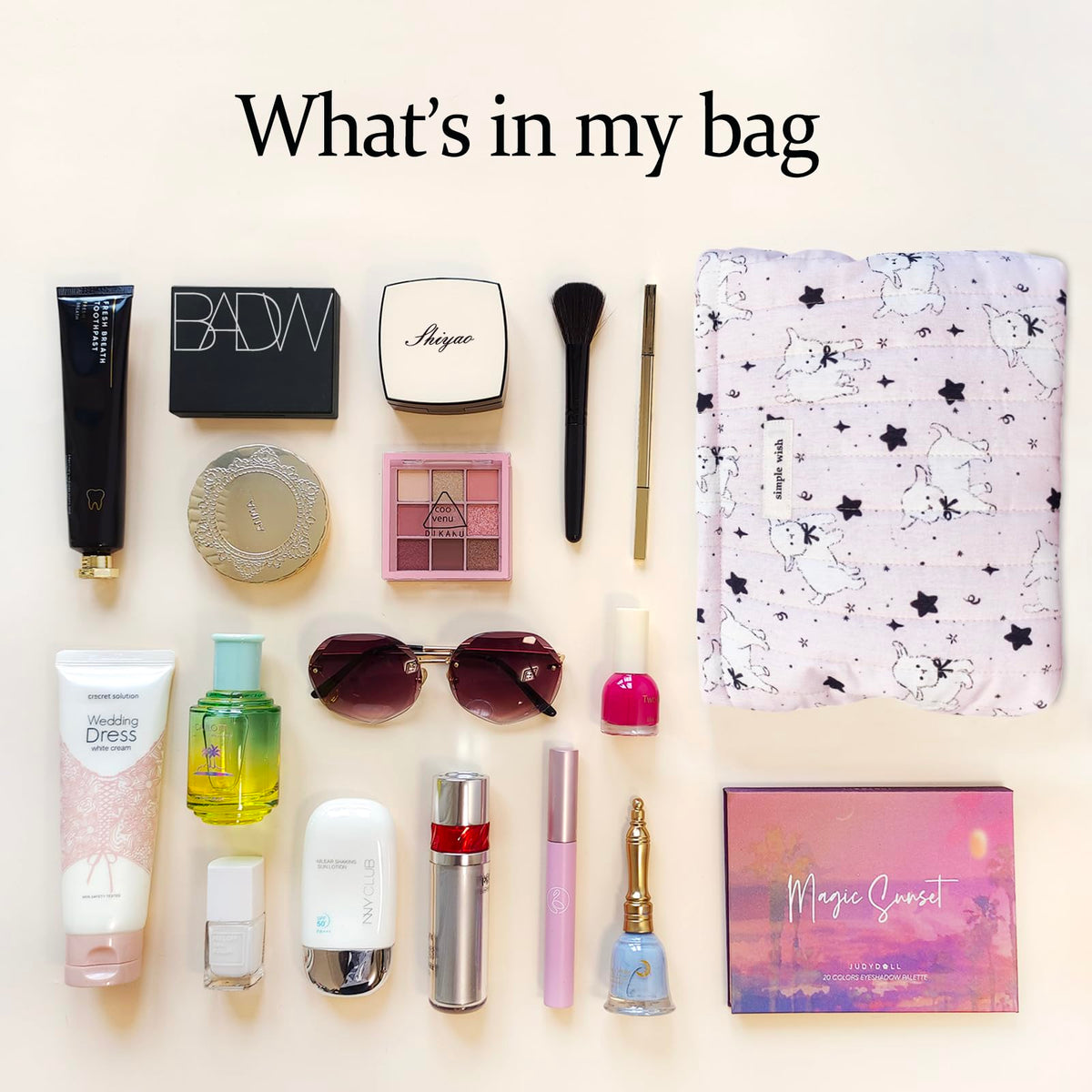STARDW Cute Cotton Quilted Makeup Bag in a handbag