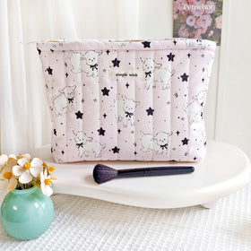 STARDW Cute Cotton Quilted Makeup Bag open top showing interior