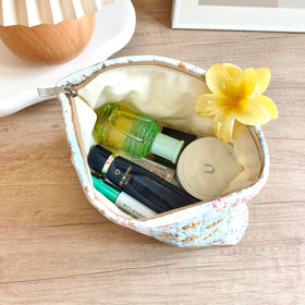 STARDW Cute Cotton Quilted Makeup Bag with cosmetics inside