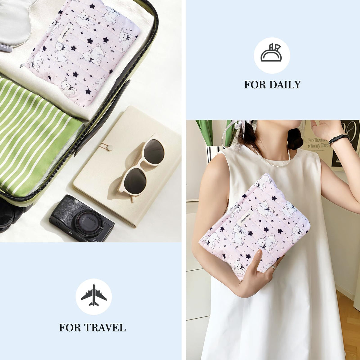 STARDW Cute Cotton Quilted Makeup Bag with detailed embroidery