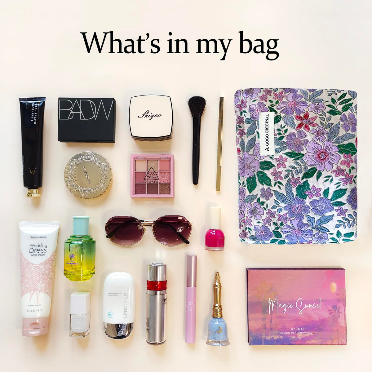 STARDW Cute Floral Makeup Bag Organizer inside with makeup tools