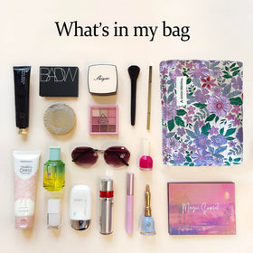STARDW Cute Floral Makeup Bag Organizer inside with makeup tools