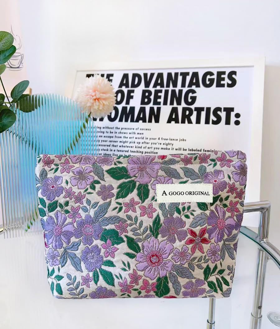 STARDW Cute Floral Makeup Bag Organizer open with cosmetics
