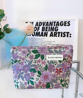 STARDW Cute Floral Makeup Bag Organizer open with cosmetics