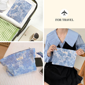 STARDW Floral Makeup Bag displayed with makeup essentials