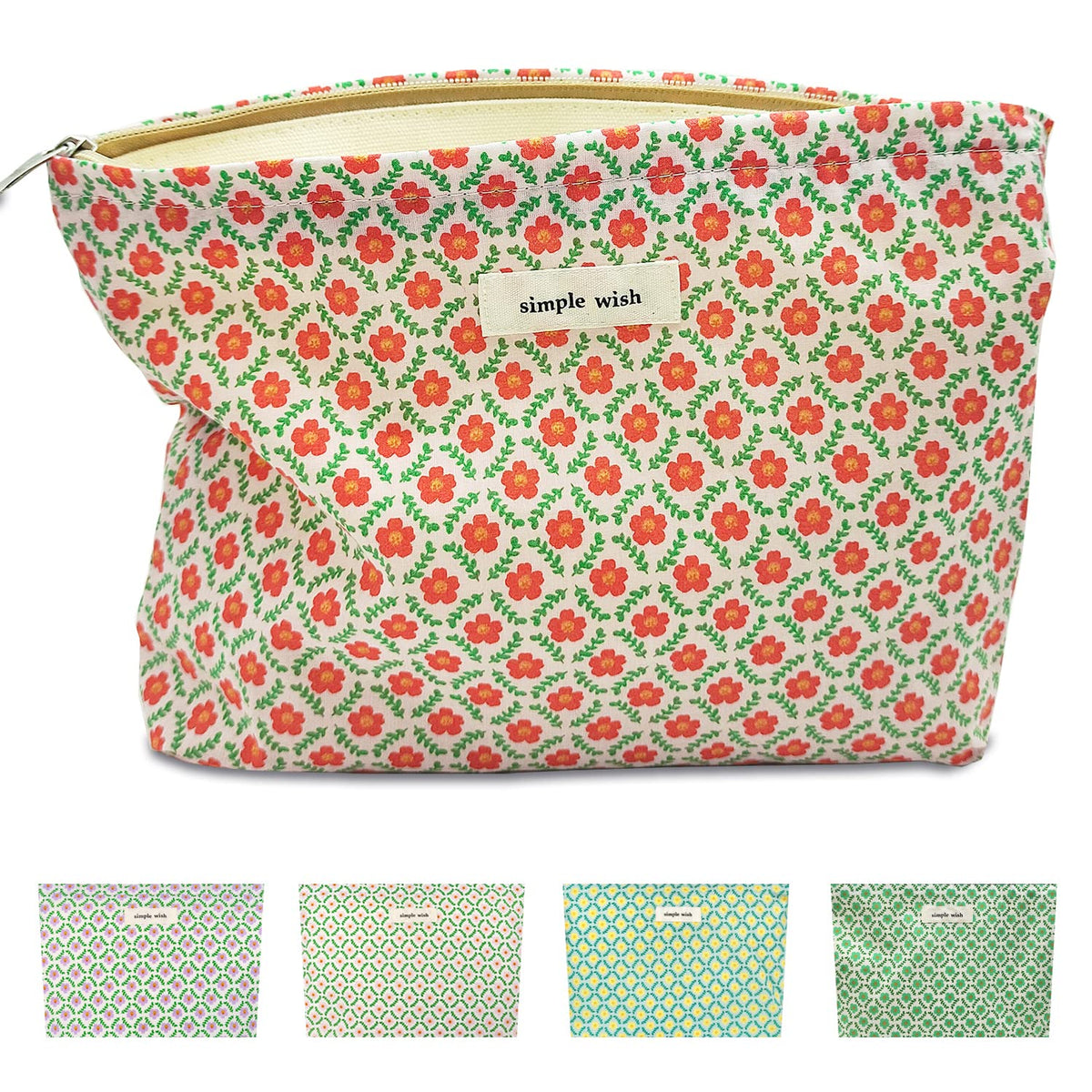 STARDW Floral Makeup Bag front view with red floral design