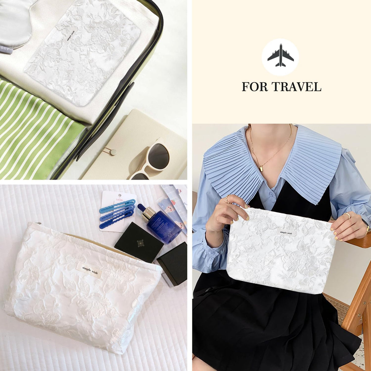 STARDW Floral Makeup Bag on a travel suitcase
