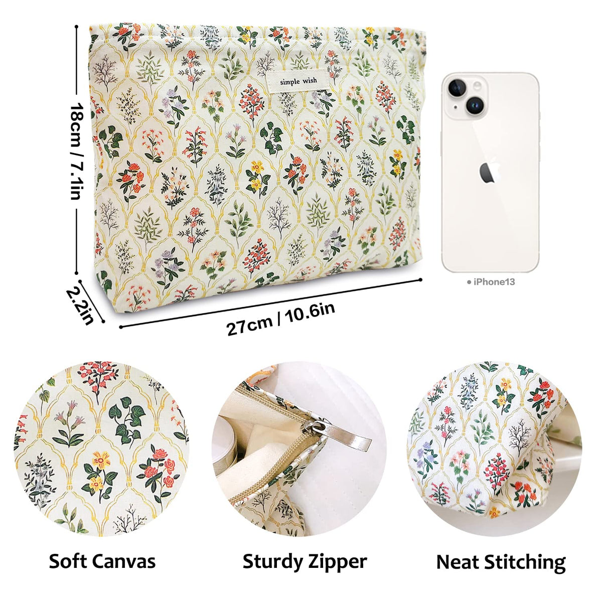 STARDW Floral Makeup Bag side view with floral pattern