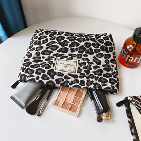 STARDW Leopard Makeup Bag open-top design showcasing contents