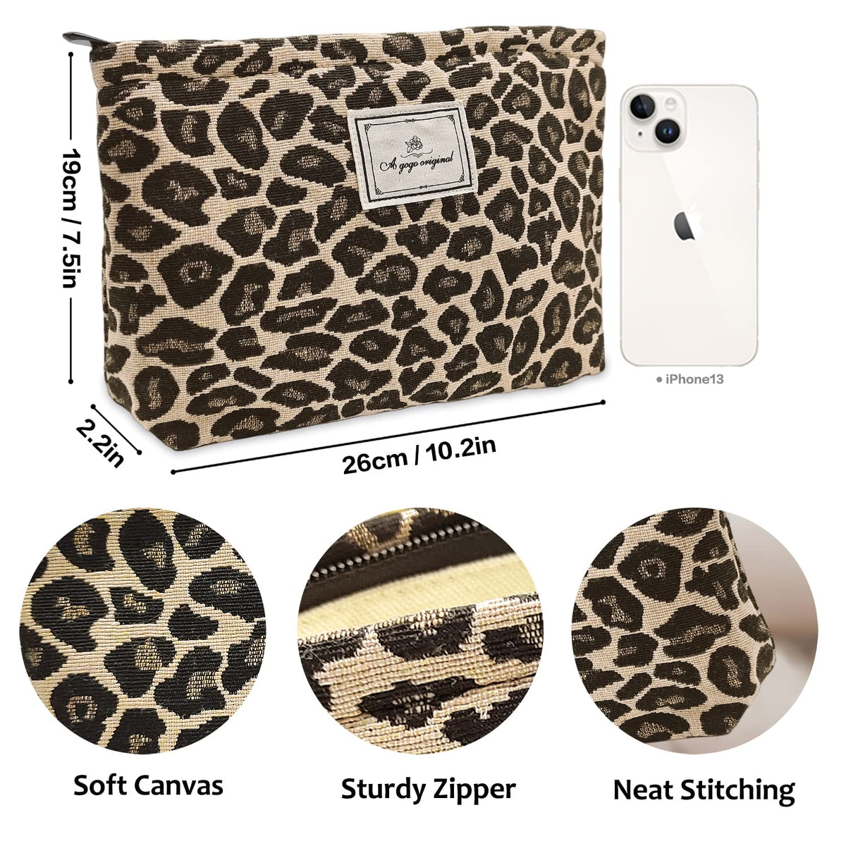 STARDW Leopard Makeup Bag Organizer detailed embroidery close-up