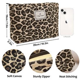 STARDW Leopard Makeup Bag Organizer detailed embroidery close-up