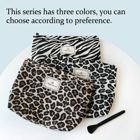 STARDW Leopard Makeup Bag Organizer side view showing unique pattern