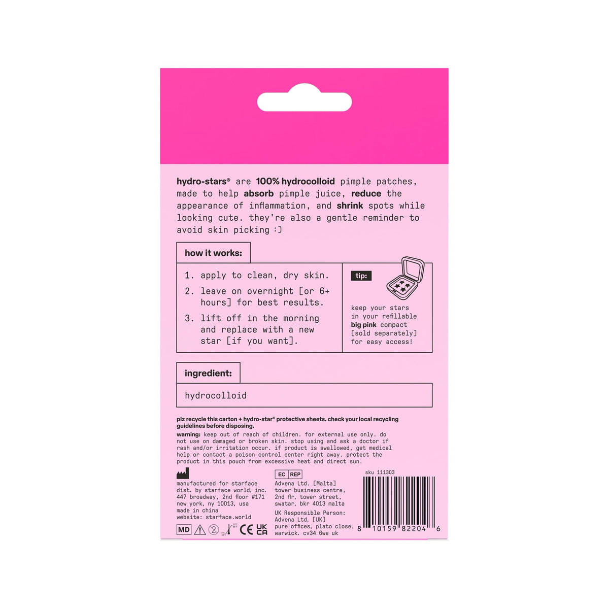 Starface HydroStar packaging with product details