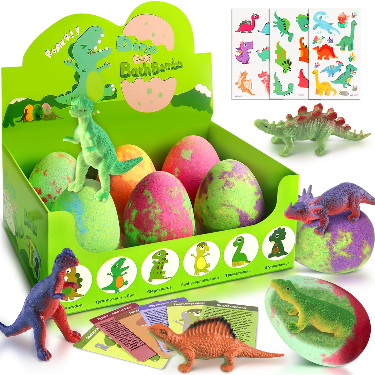 STARYAR Dinosaur Egg Bath Bombs Set with colorful packaging