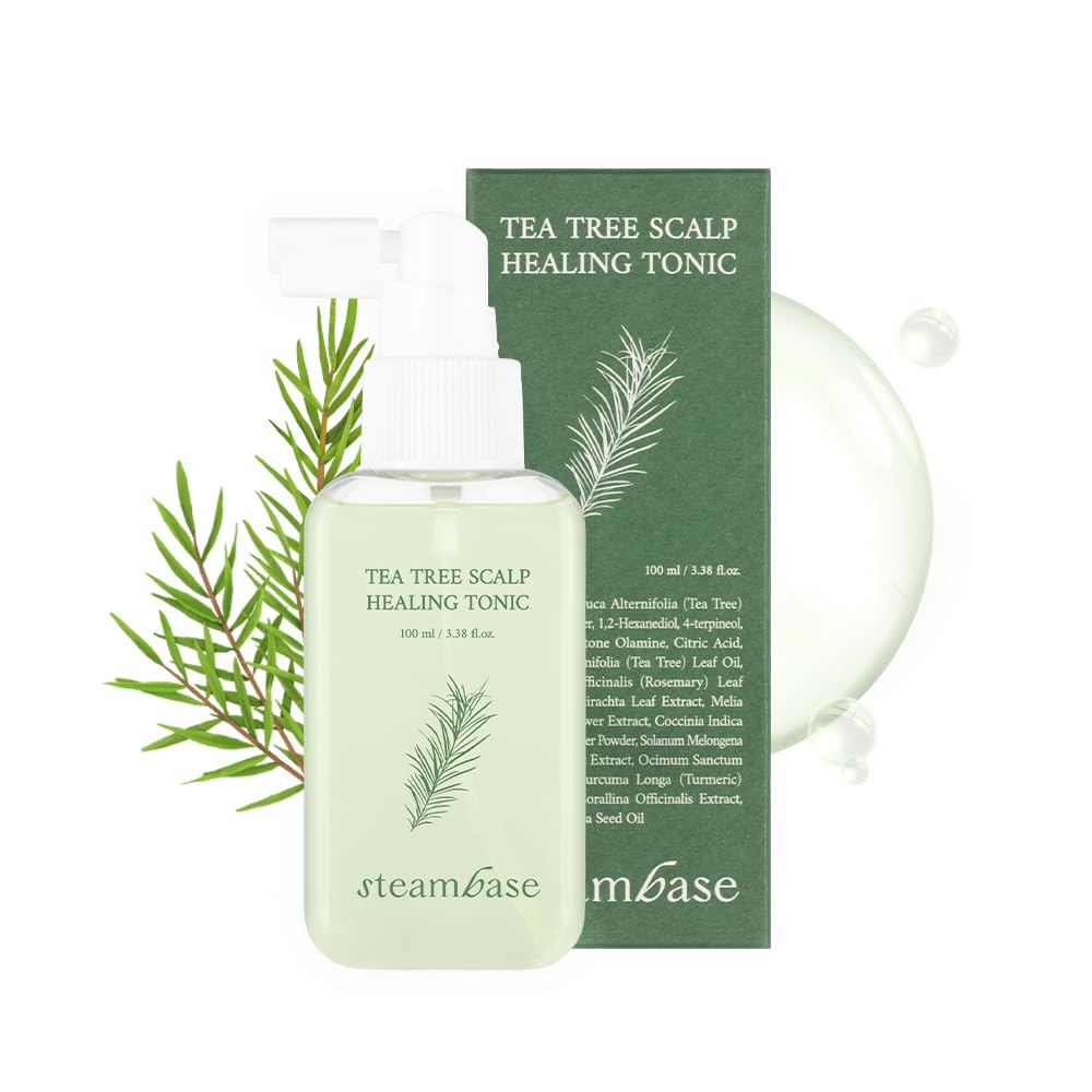 STEAMBASE Tea Tree Scalp Healing Tonic front view with spray nozzle
