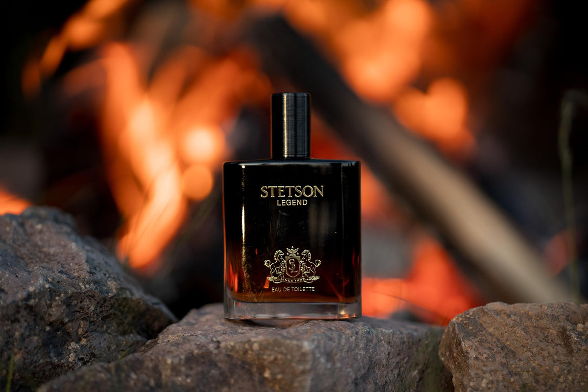Stetson Legend bottle on a wooden table