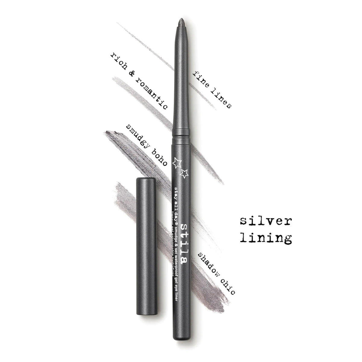 stila Stay All Day Gel Eyeliner Silver Lining swatch on skin
