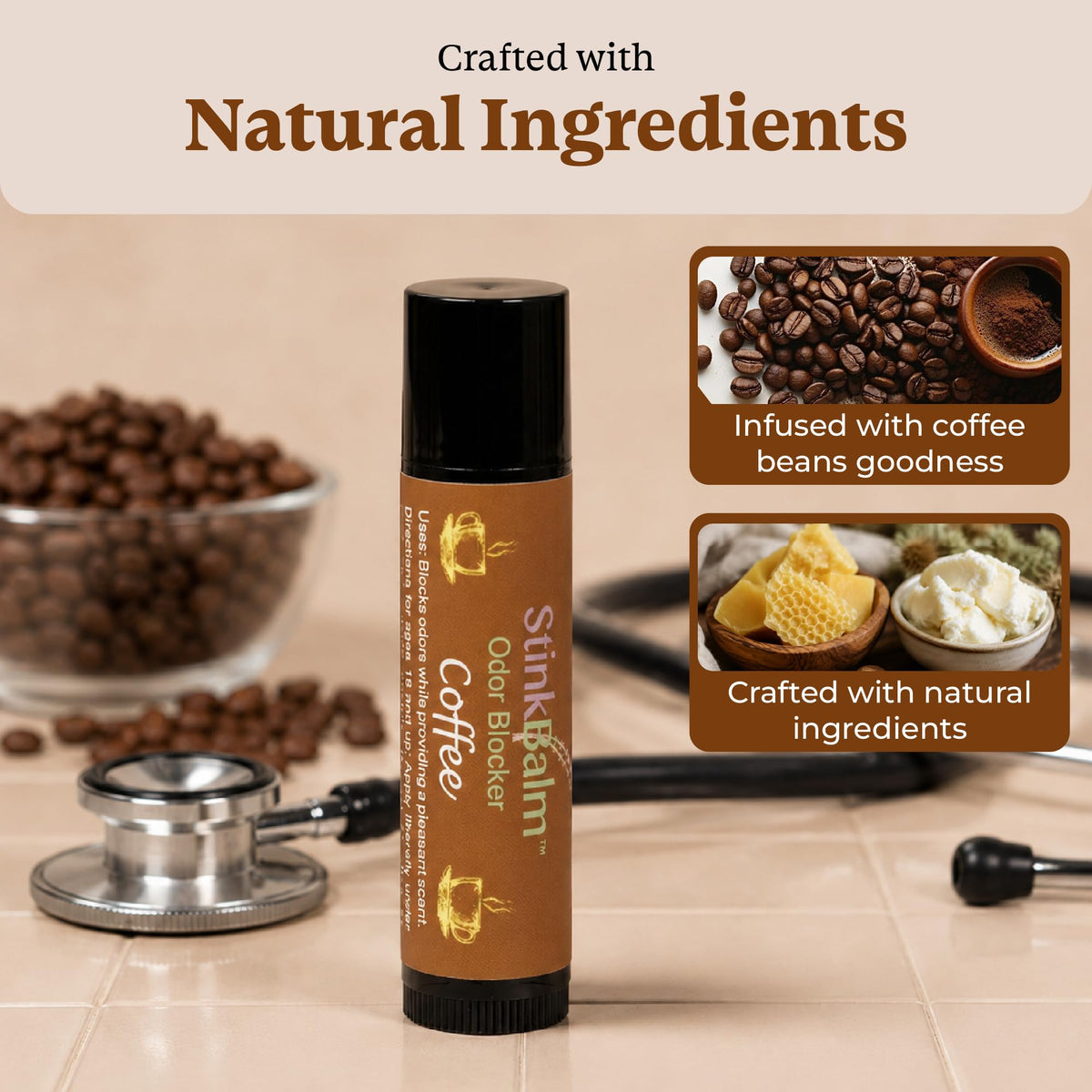 StinkBalm Coffee Under-Nose Balm in a purse