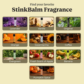 StinkBalm Vanilla Balm in a backpack for on-the-go use