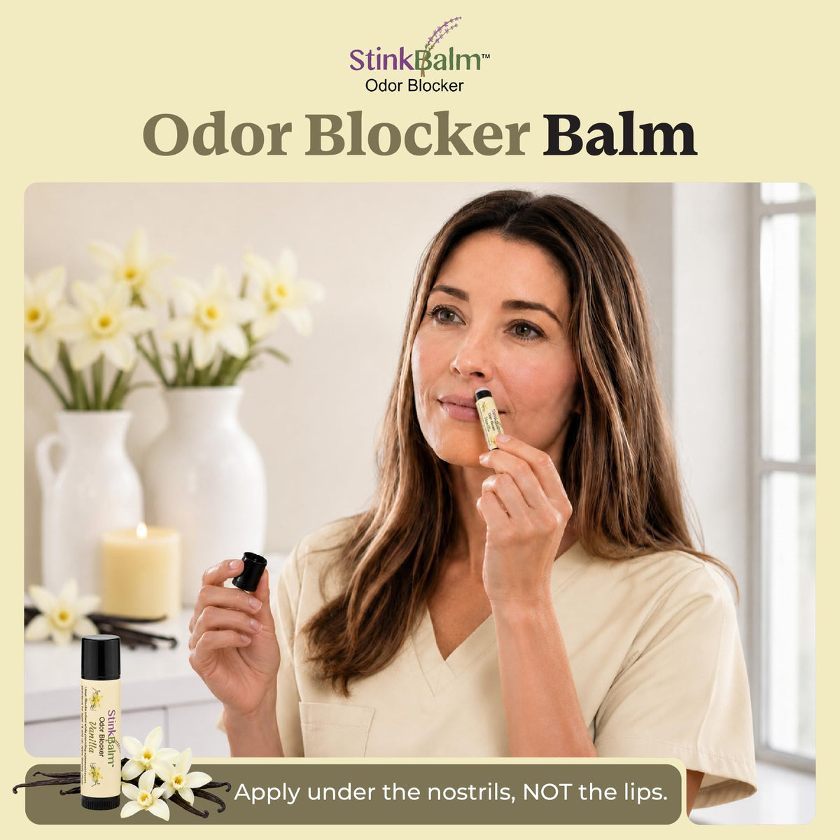 StinkBalm Vanilla Balm packaging with warm vanilla scent description
