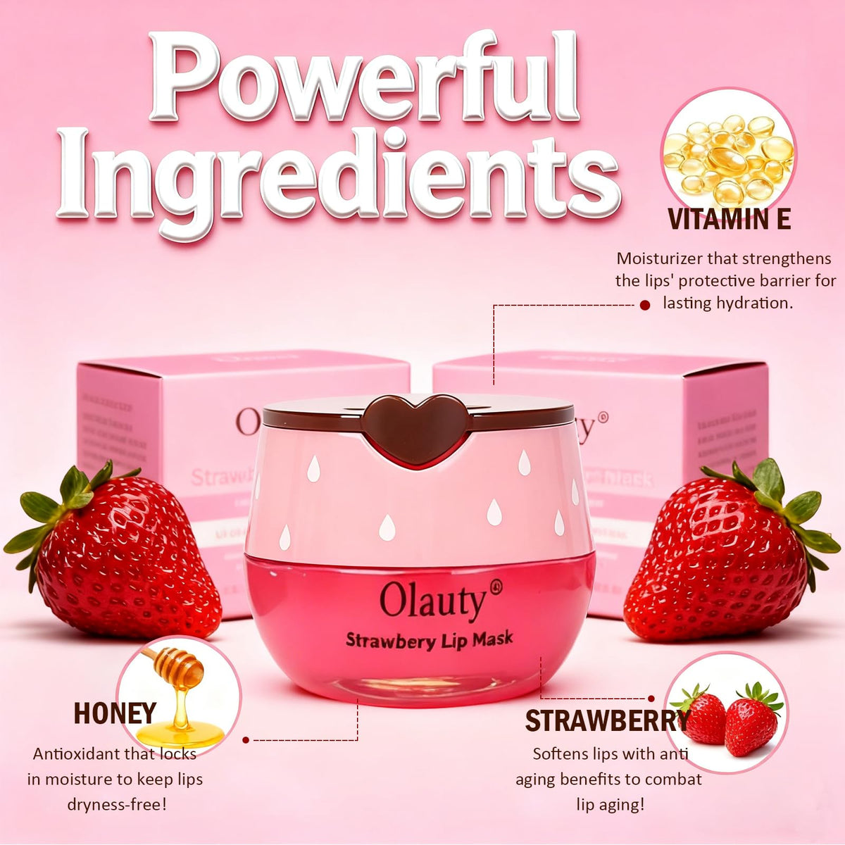 Strawberry flavour Bee Lip Balm jar with fruit design
