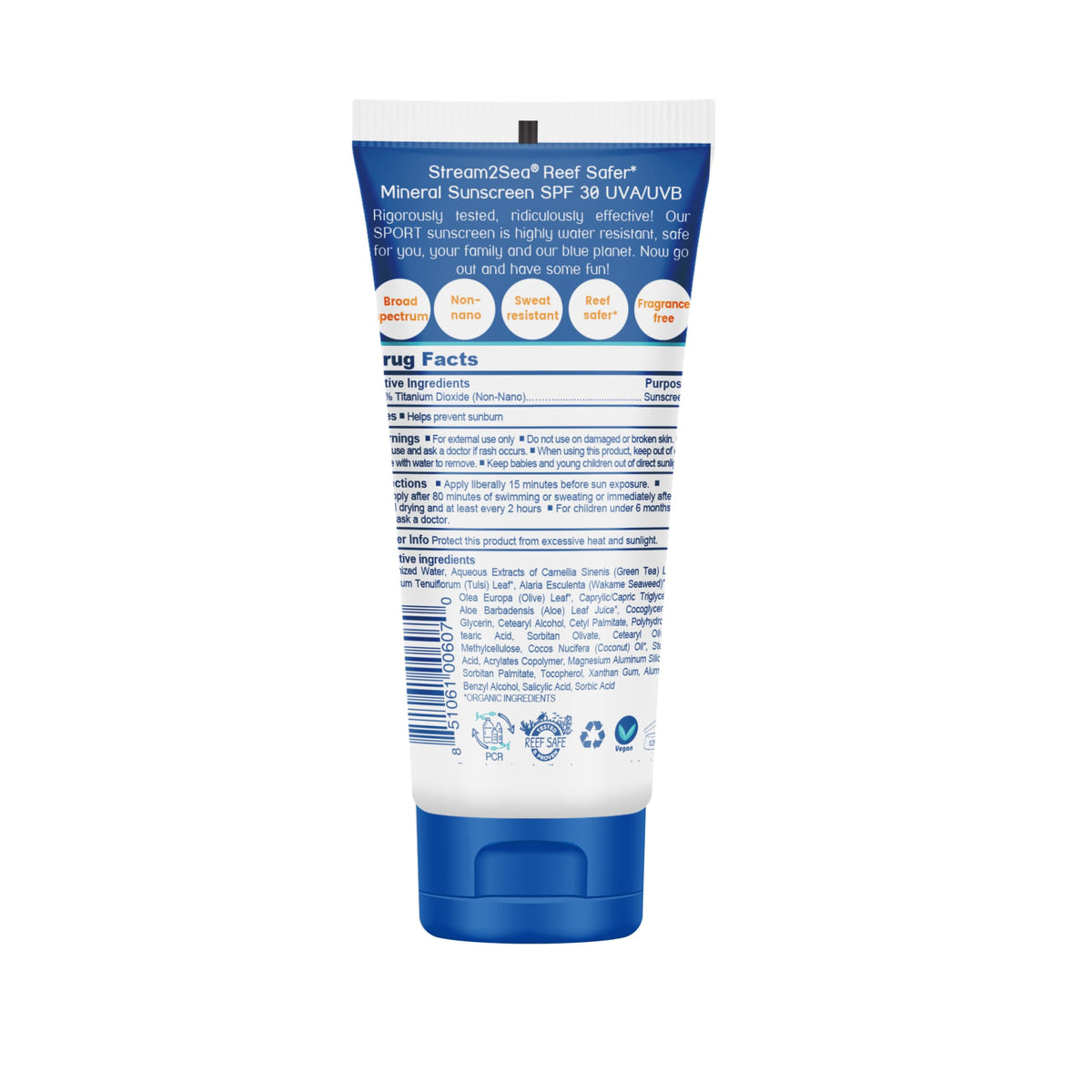 STREAM 2 SEA SPF 30 Biodegradable Mineral Sunscreen 3 fl oz back view