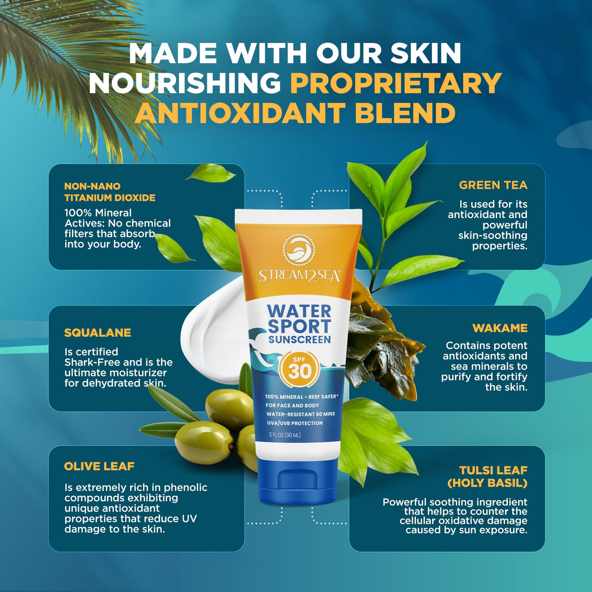 STREAM 2 SEA SPF 30 Biodegradable Mineral Sunscreen with ocean background