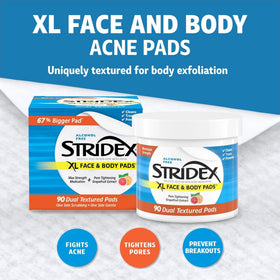 Stridex XL Face Body Pads on a bathroom counter