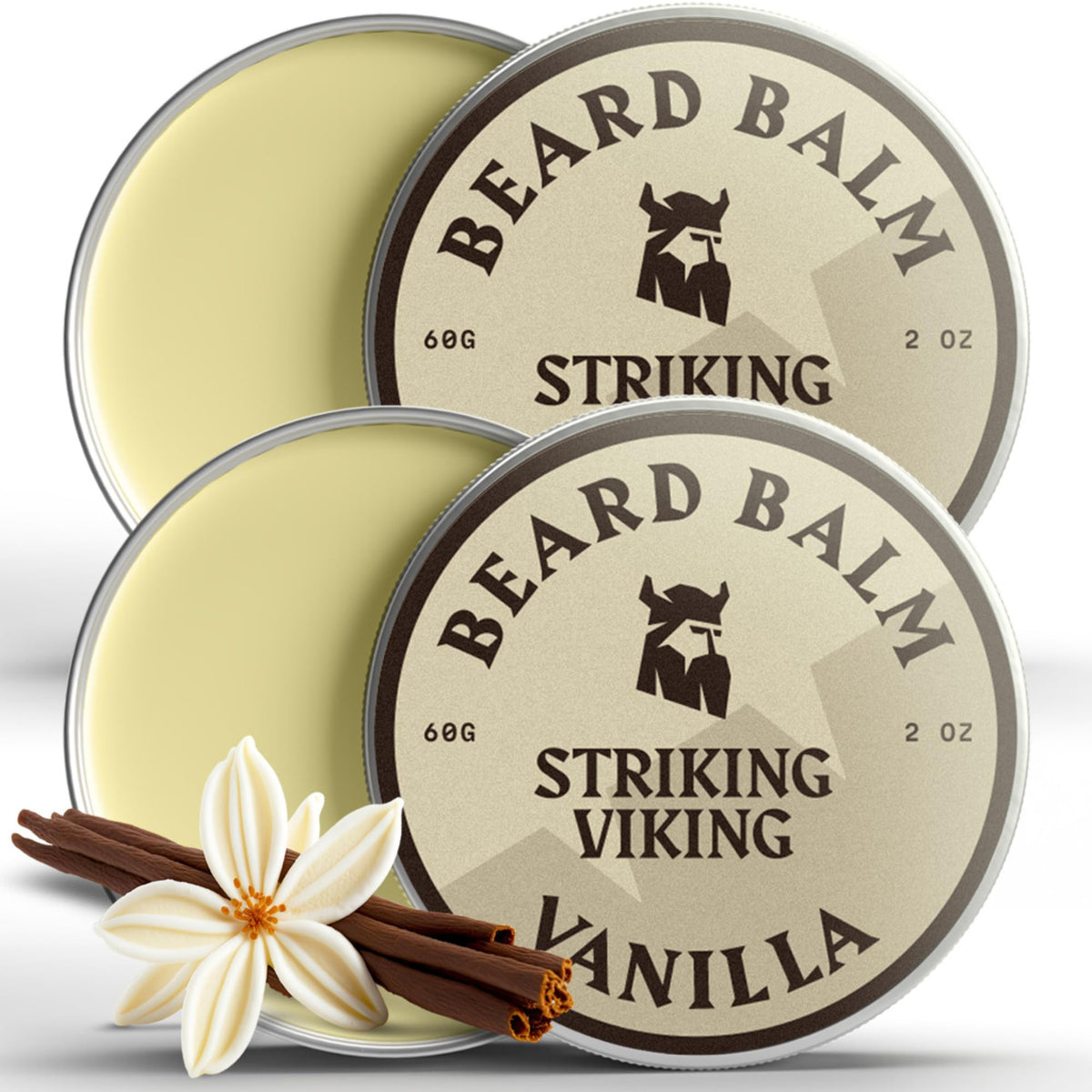 Striking Viking Beard Balm front view, 2 oz, vanilla scent