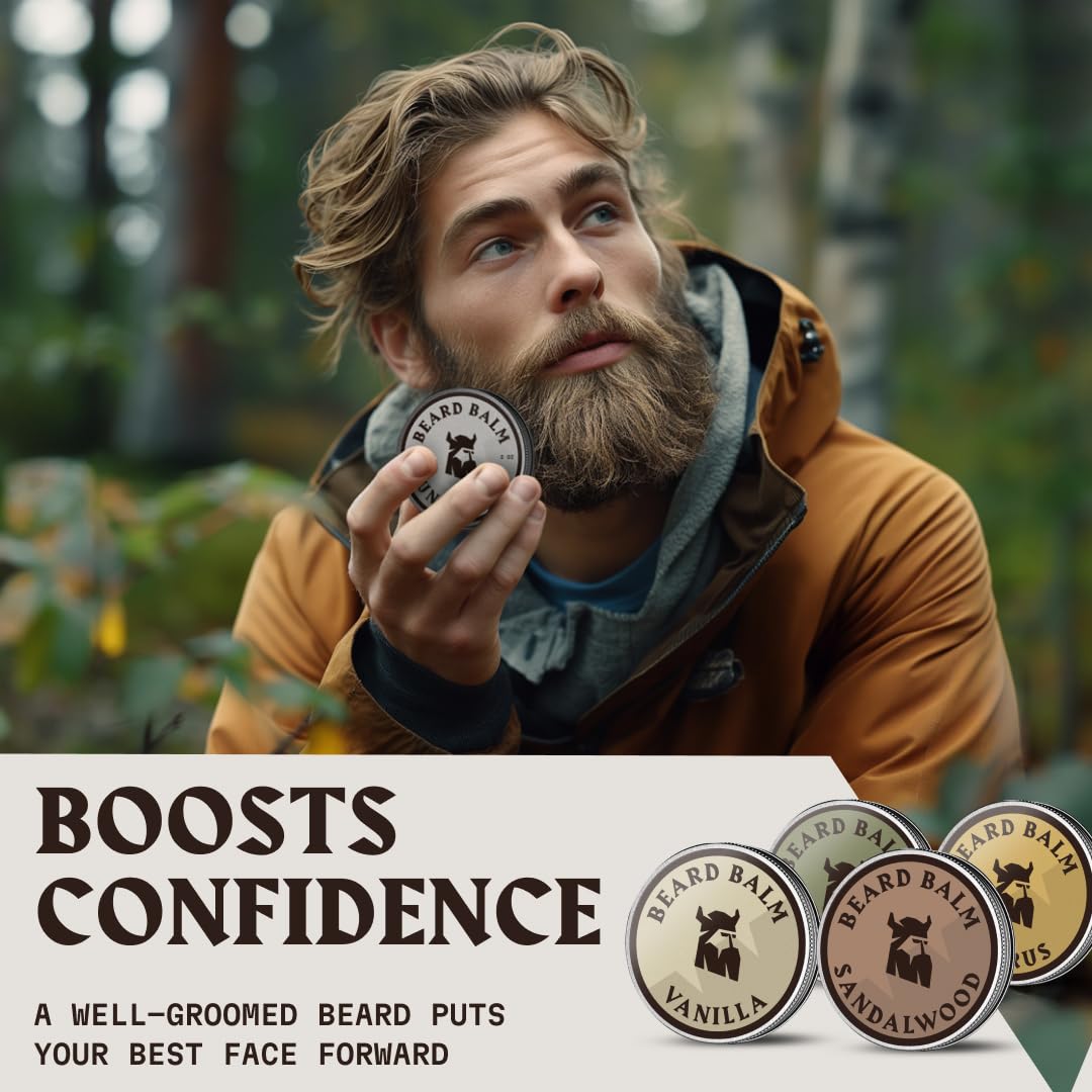Striking Viking Beard Balm variety pack displayed on wooden surface