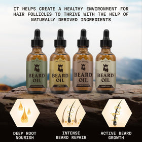 Striking Viking Beard Oil bottle with sandalwood scent