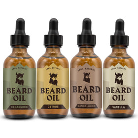 Striking Viking Beard Oil variety set with four bottles