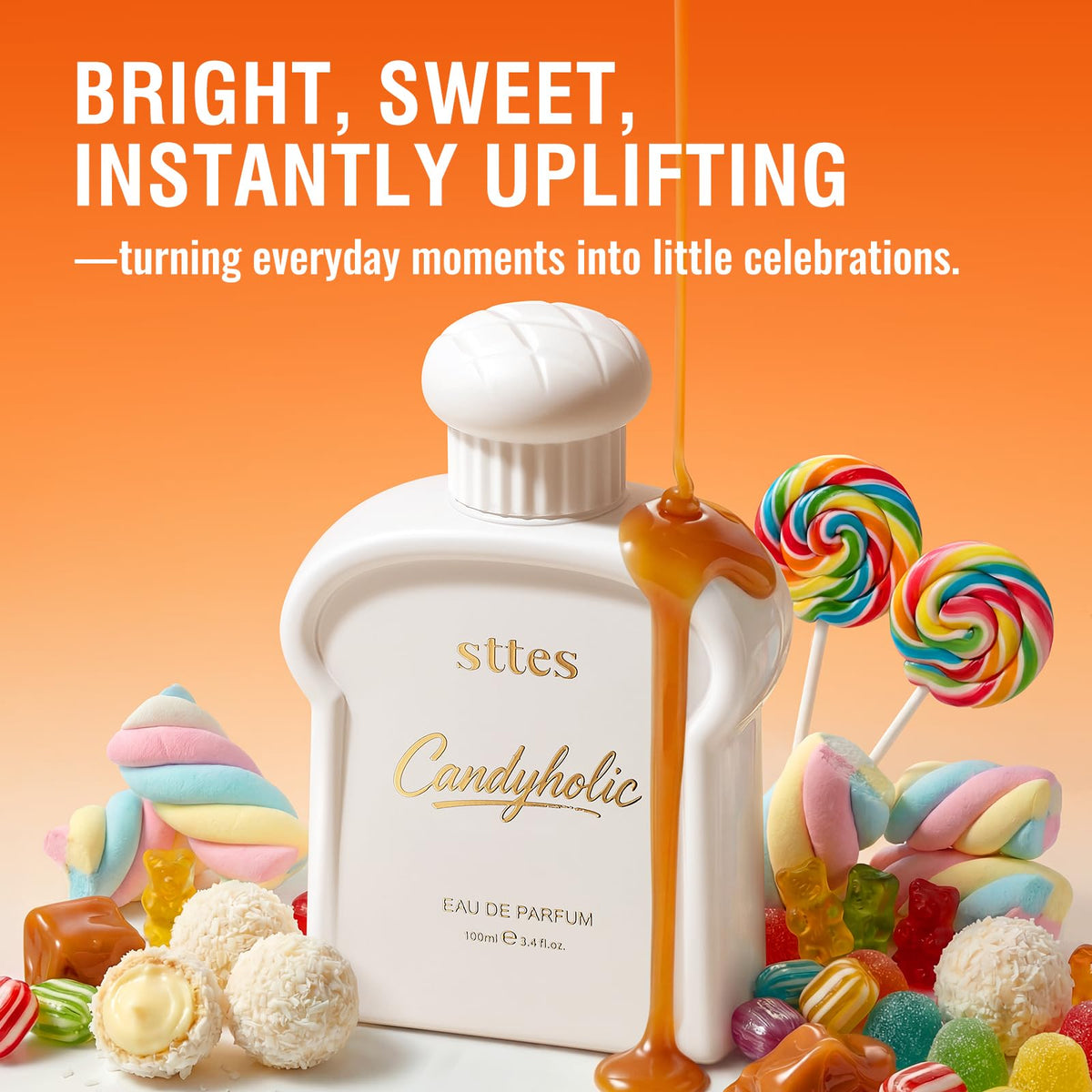 Sttes Candyholic Eau de Parfum with cotton candy background