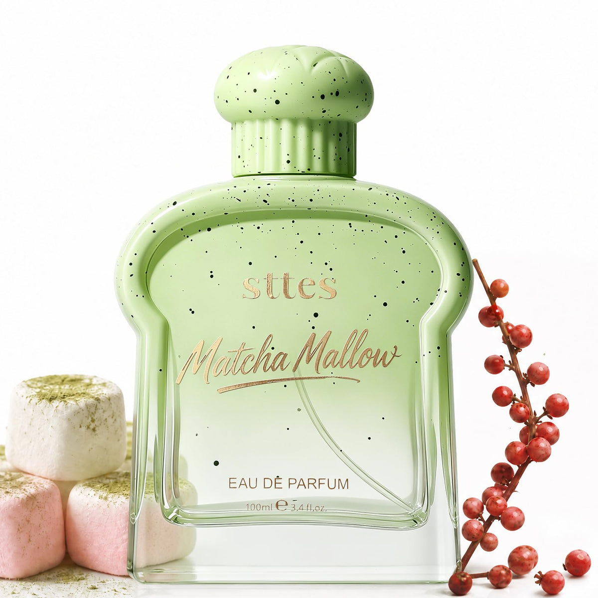 Sttes Matcha Mallow Eau de Parfum 100ml front view with soft green bottle