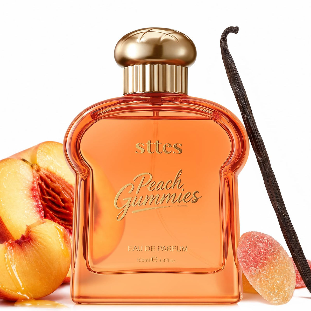 Sttes Peach Gummies Eau de Parfum 100ml front view with orange-toned bottle