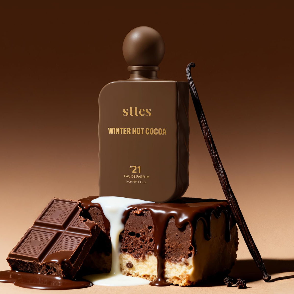 Sttes Perfume #21 surrounded by cocoa and vanilla