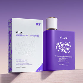 Sttes Smell Rio Eau De Parfum 100ml purple bottle with floral background