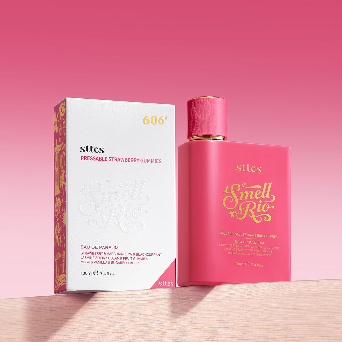 Sttes Smell Rio Perfume bottle on a vanity table