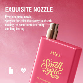 Sttes Smell Rio Perfume displayed with strawberries and marshmallows