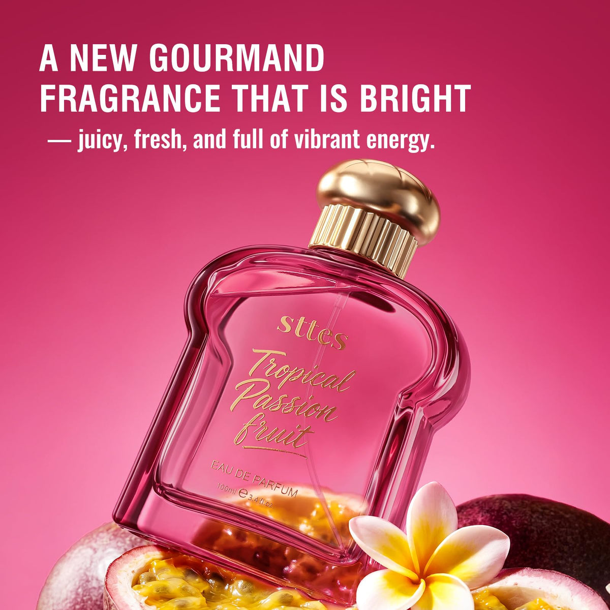 Sttes Tropical Passion Fruit Eau de Parfum in a lifestyle setting on a vanity