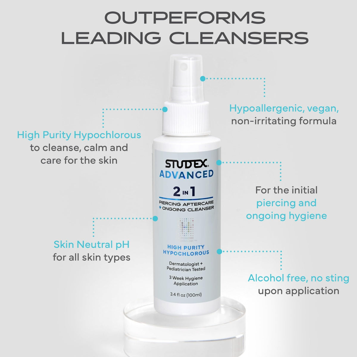 Studex Advanced 2-in-1 Piercing Aftercare Spray side view