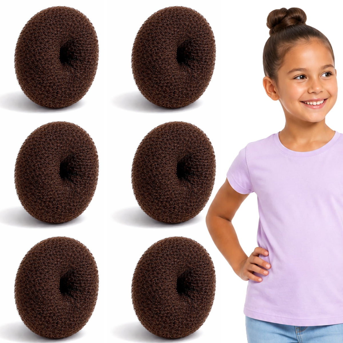 Styla Hair Small Donut Bun Maker kit with 6 brown bun makers