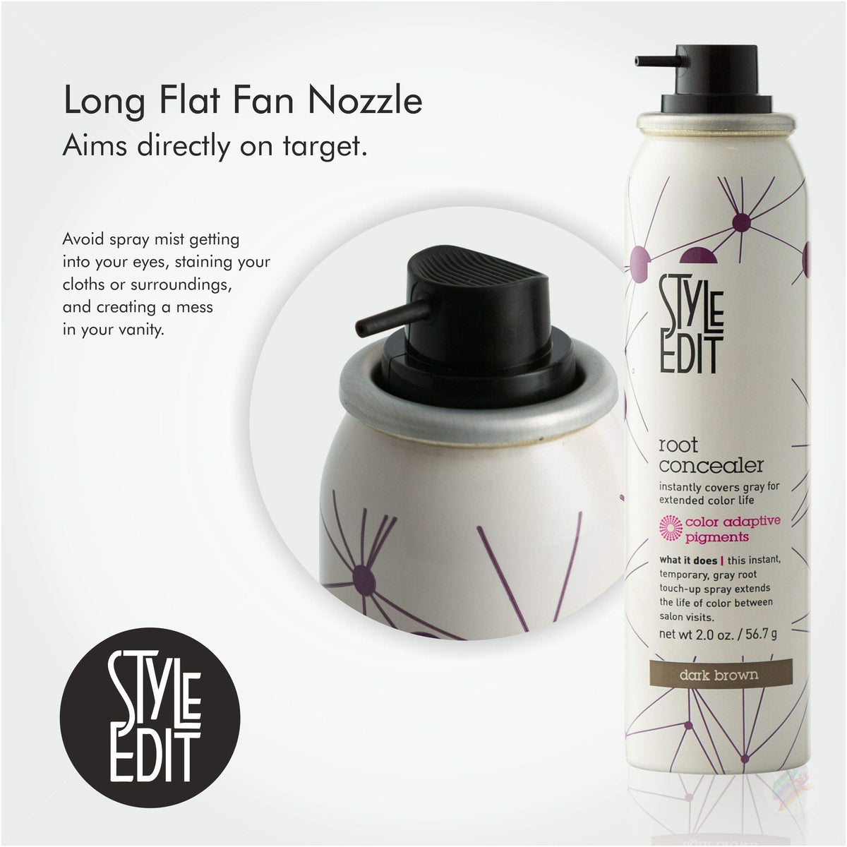 STYLE EDIT Root Touch Up Spray Dark Brown 2 oz packaging
