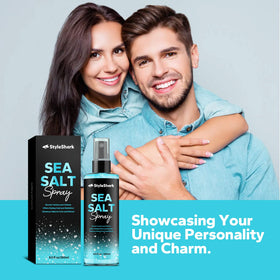 StyleShark Sea Salt Spray on a vanity with hair products