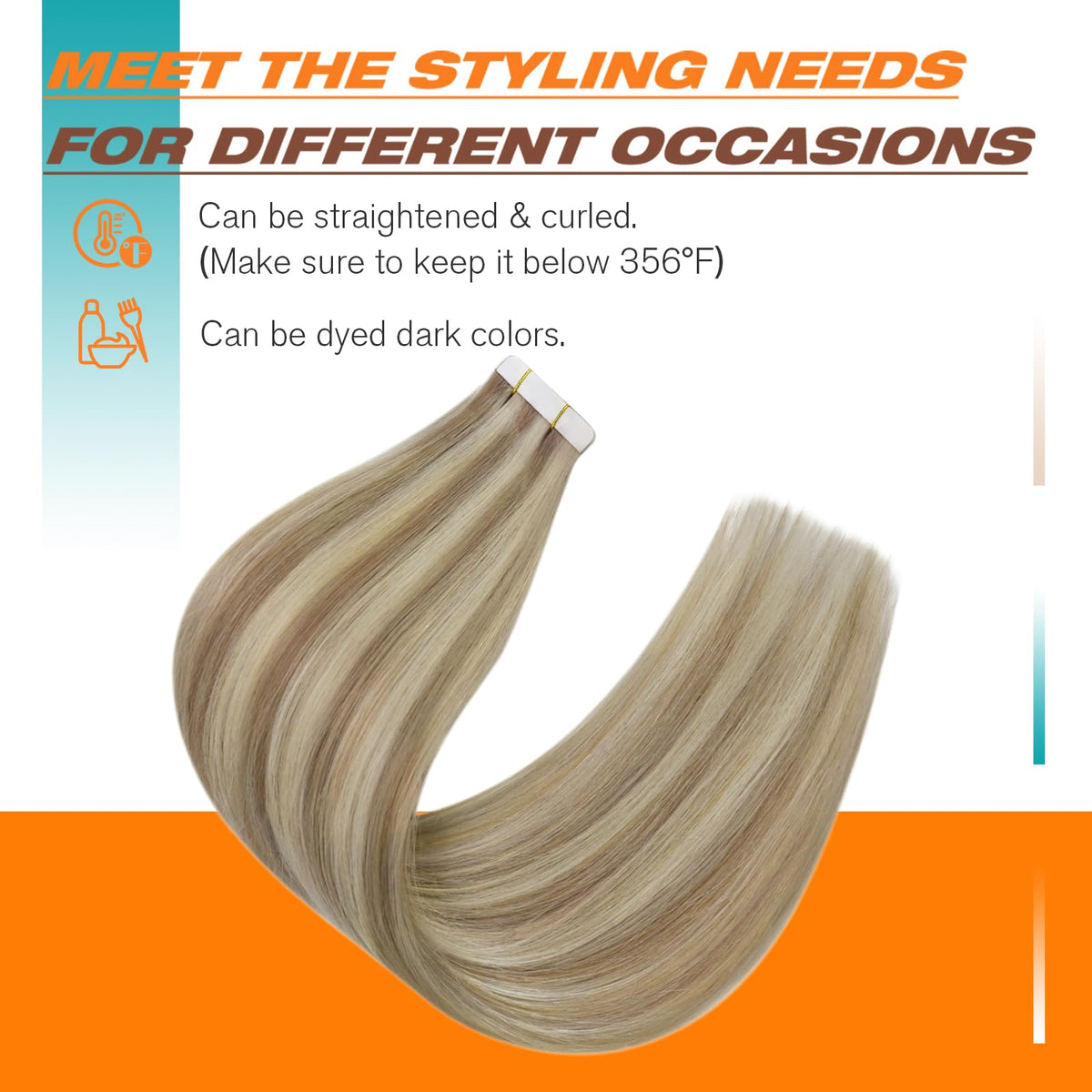 Styling Sunny Hair Tape in Hair Extensions with flat iron