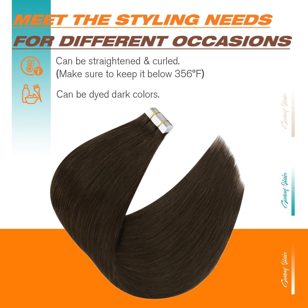 Styling Sunny Hair Tape in Human Hair Extensions with heat tools